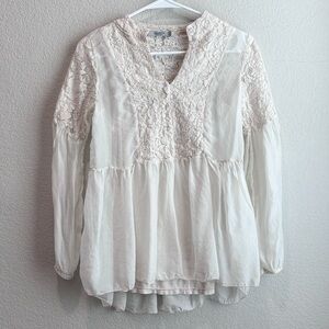 Tendenze 100% Silk Italian Cream White Lace Blouse Top
